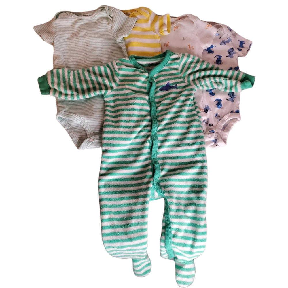 Baby 9 month Onsie Lot with Footie PJs